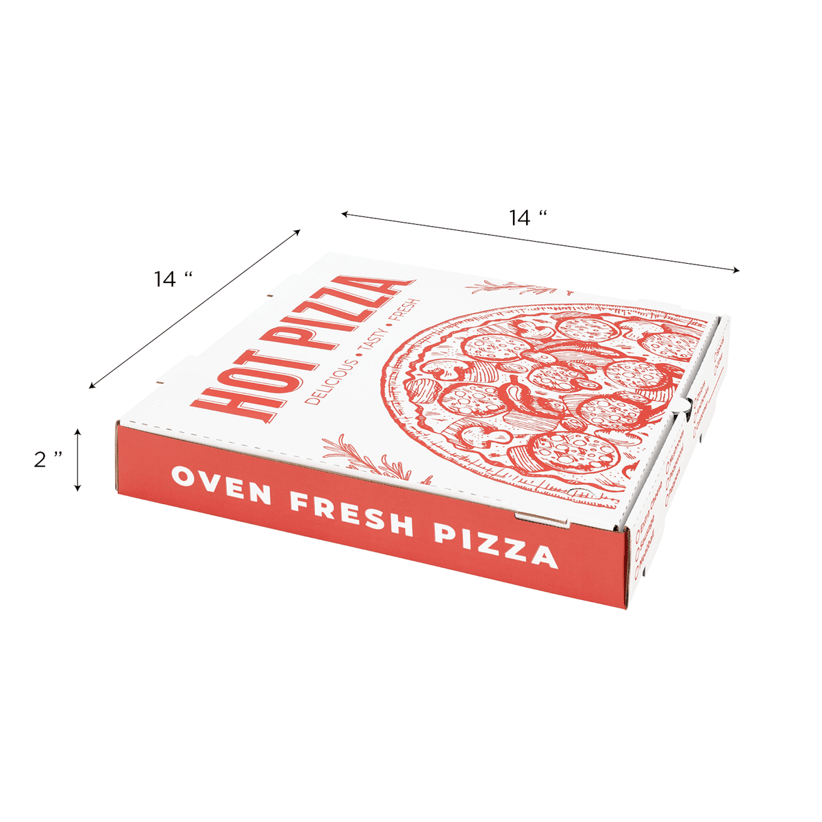 [50 ct] Corrugated Pizza Box, 14''x14''x2'', Generic Print