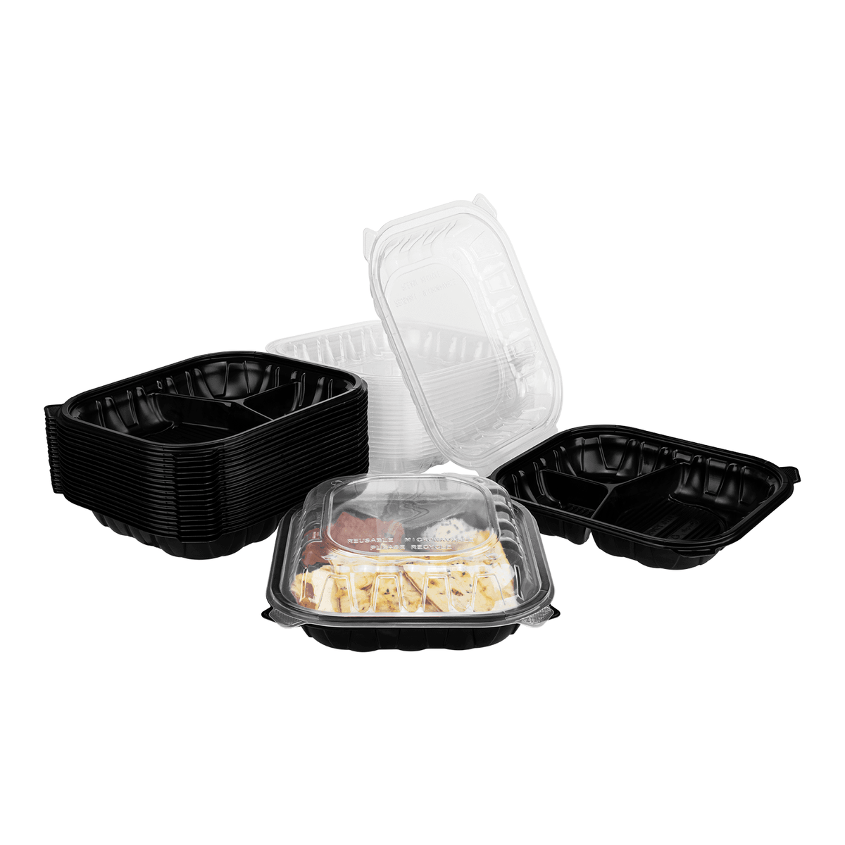 [150 ct] 10.25" x 9" 3-Comparment Premium PP Hinged Container