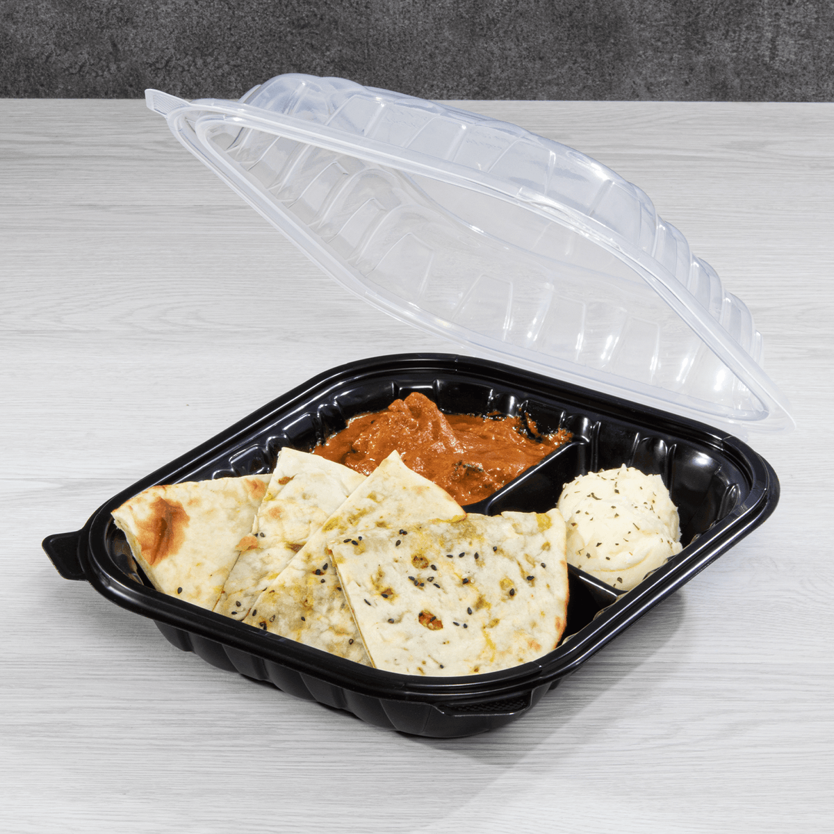 [150 ct] 10.25" x 9" 3-Comparment Premium PP Hinged Container