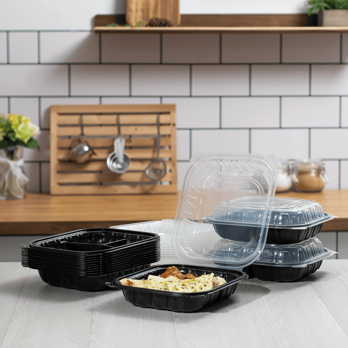 [150 ct] 10.25" x 9" 3-Comparment Premium PP Hinged Container