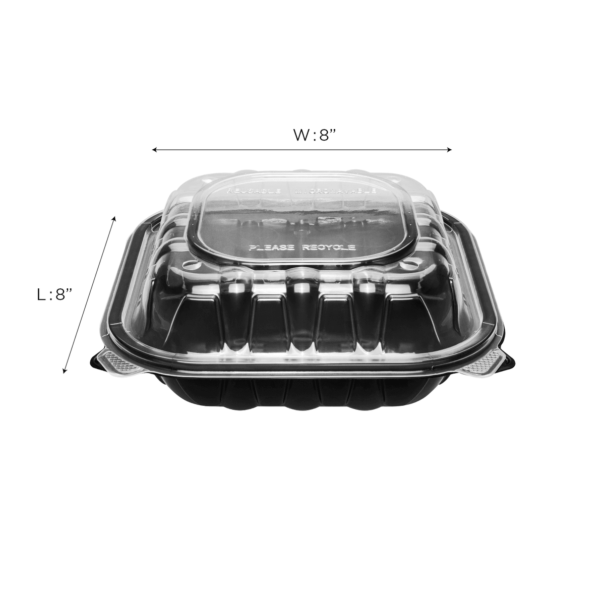 [150 ct] 8" x 8" 3-Comparment Premium PP Hinged Container
