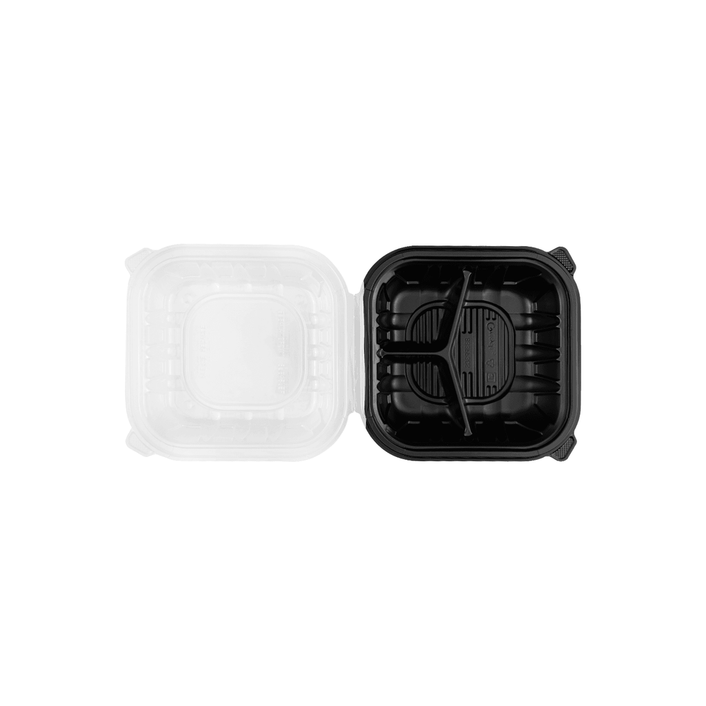 [150 ct] 8" x 8" 3-Comparment Premium PP Hinged Container