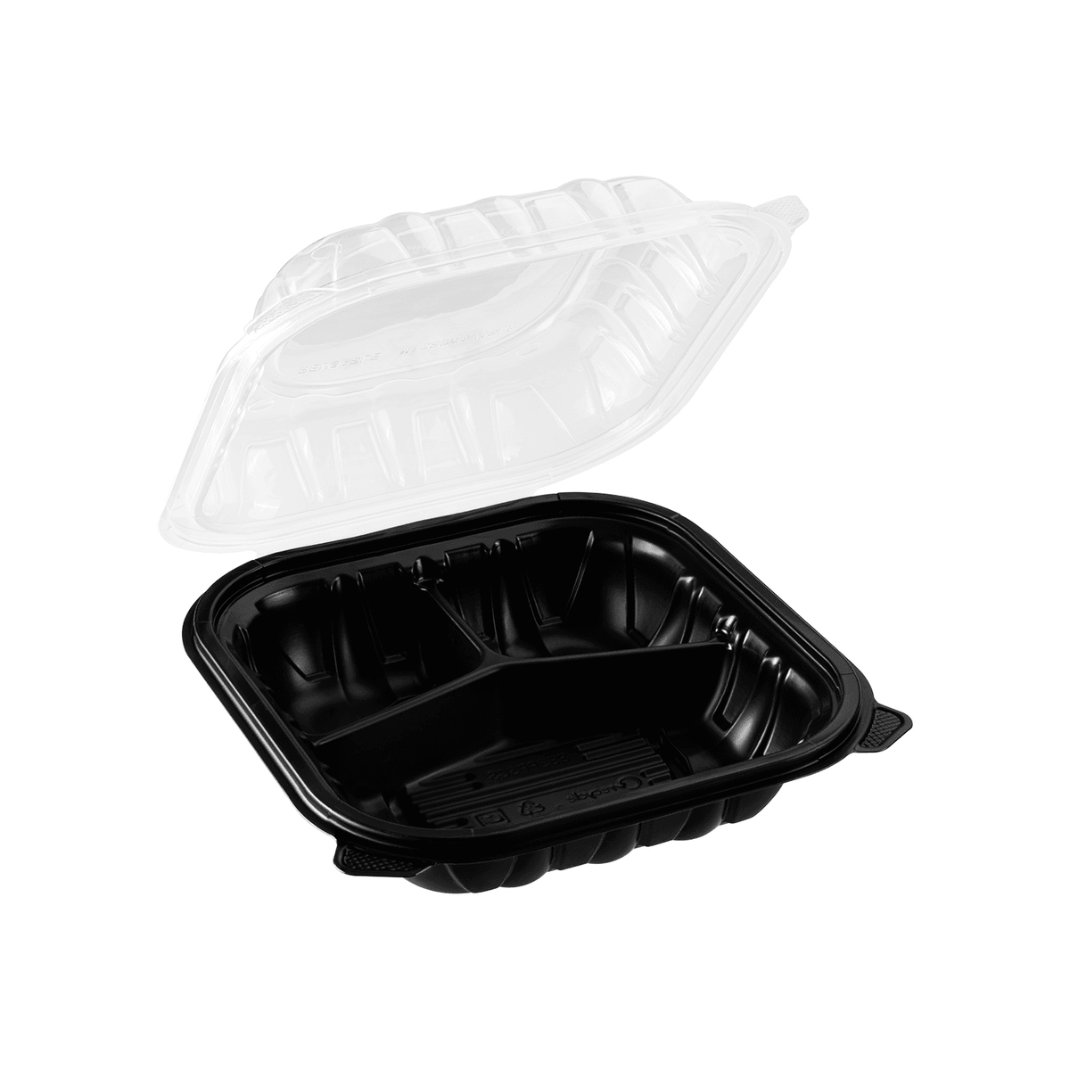 [150 ct] 8" x 8" 3-Comparment Premium PP Hinged Container