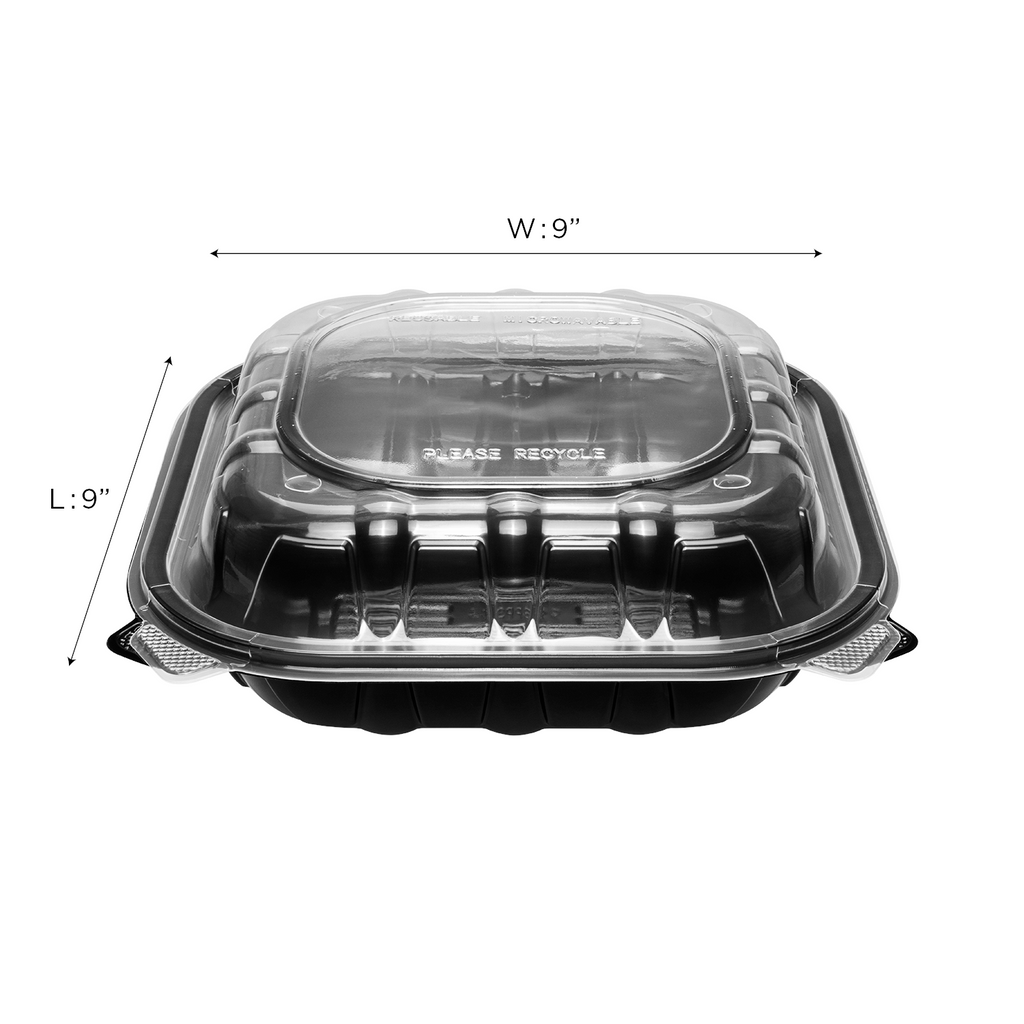 [150 ct] 9" x 9" 3-Comparment Premium PP Hinged Container