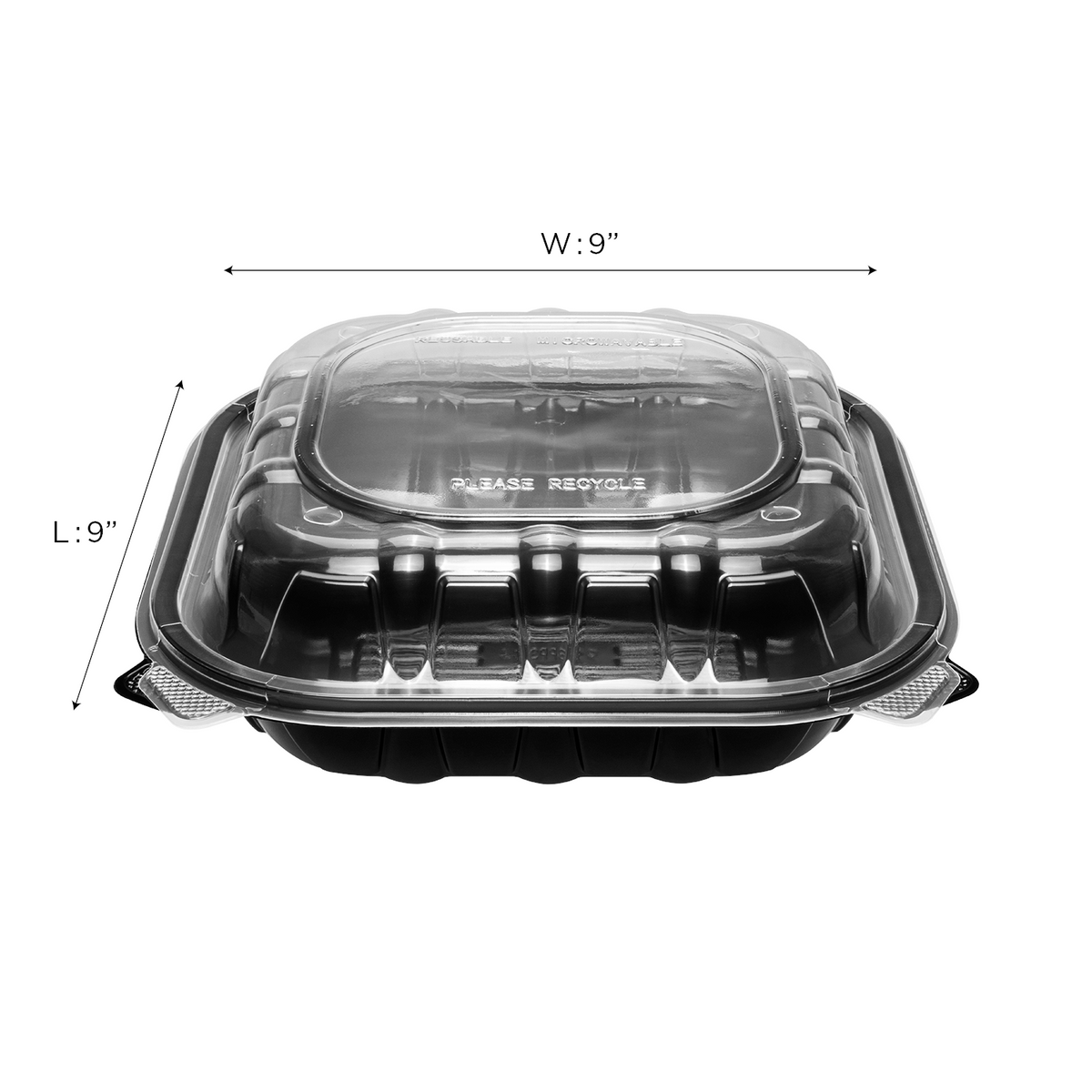 [150 ct] 9" x 9" 3-Comparment Premium PP Hinged Container