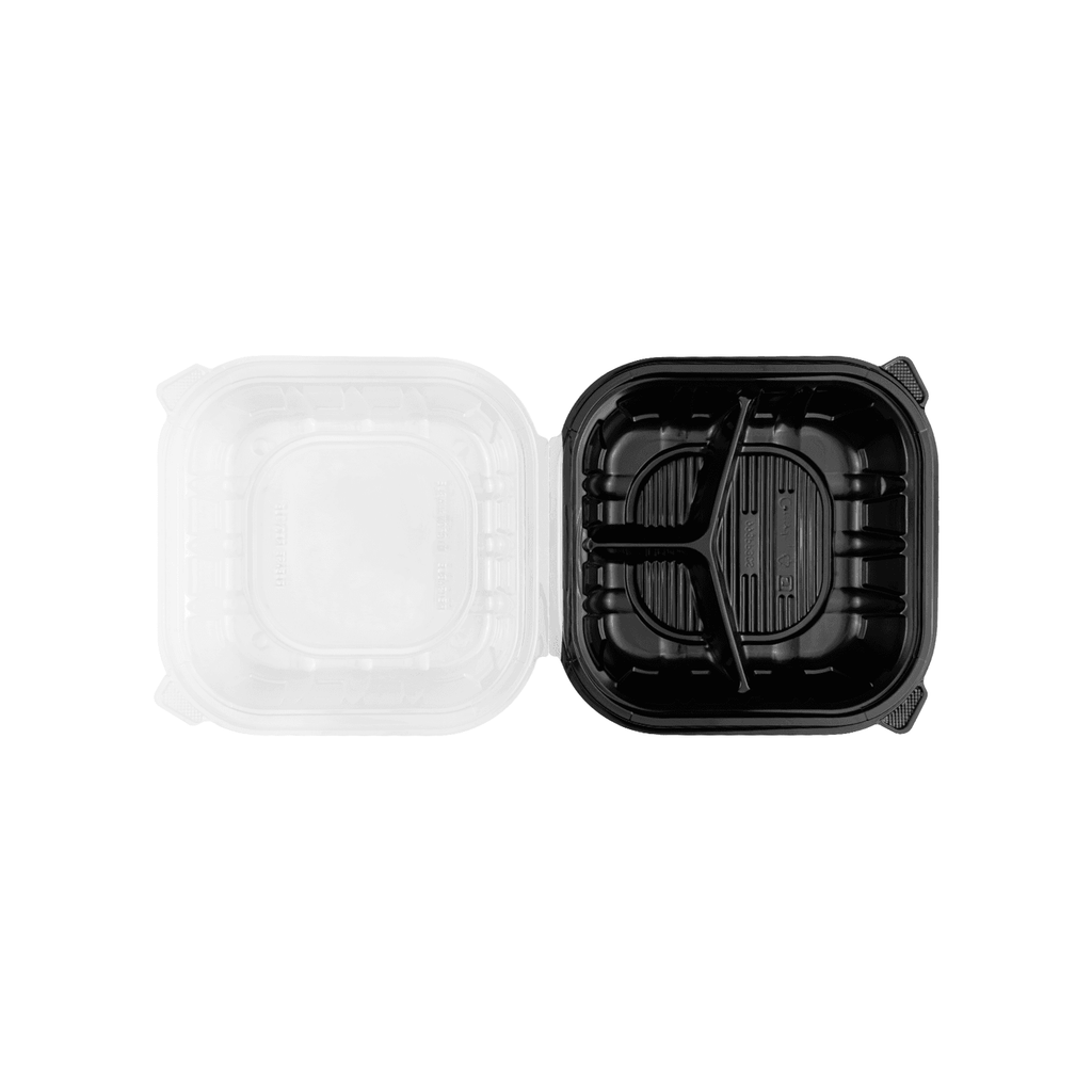 [150 ct] 9" x 9" 3-Comparment Premium PP Hinged Container