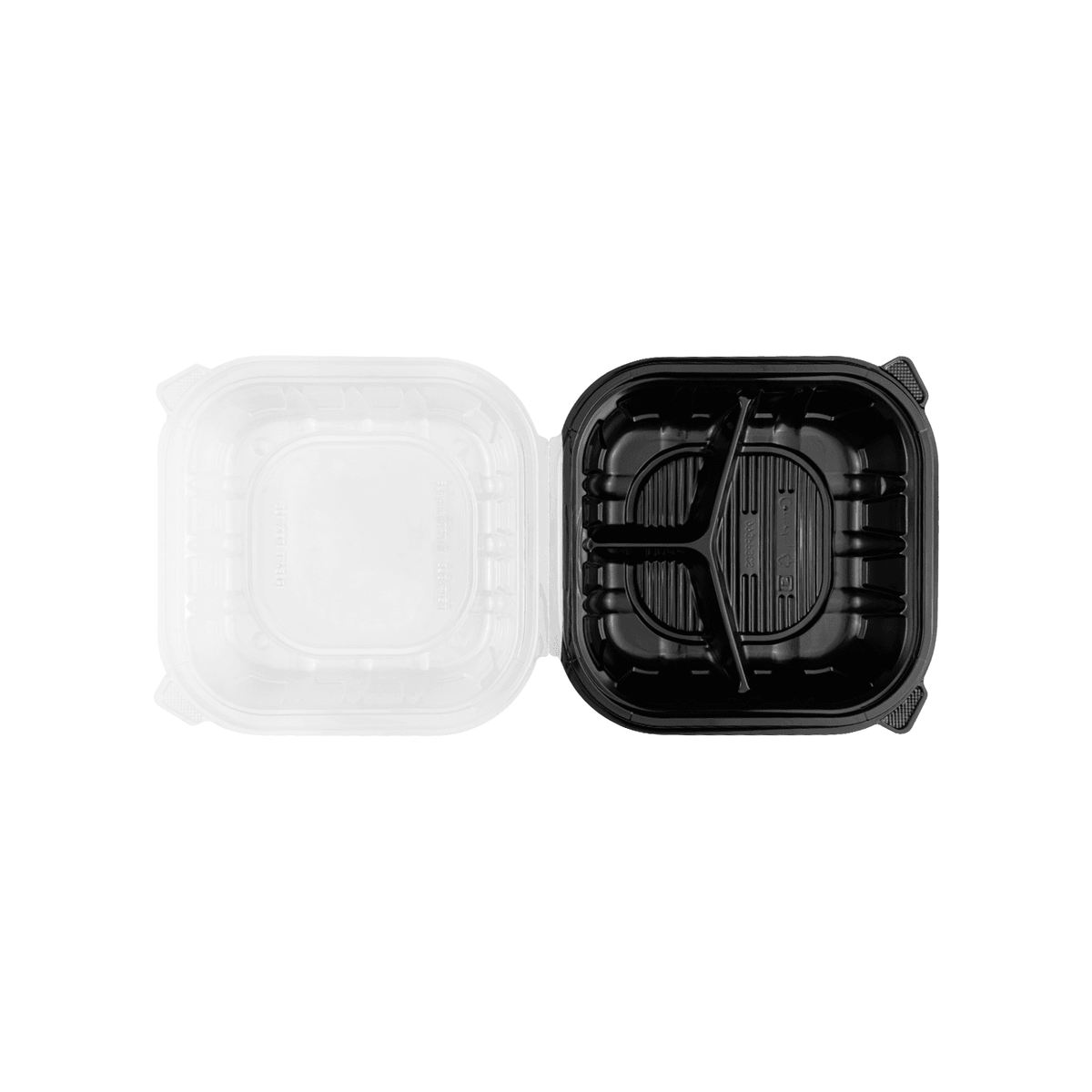 [150 ct] 9" x 9" 3-Comparment Premium PP Hinged Container