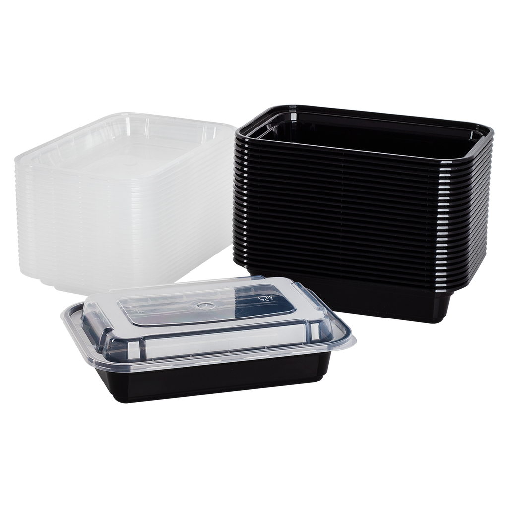 [150 sets] 16 oz PP Injection Molded Microwaveable Rectangular Black Food Containers with lids
