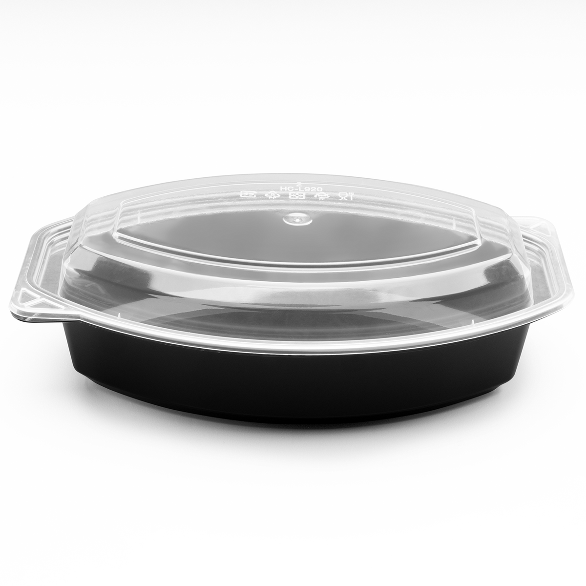 [150 sets] 32 oz PP Microwaveable Oval Food Container with Clear Lid, Black