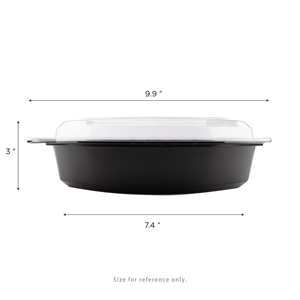 [150 sets] 32 oz PP Microwaveable Oval Food Container with Clear Lid, Black