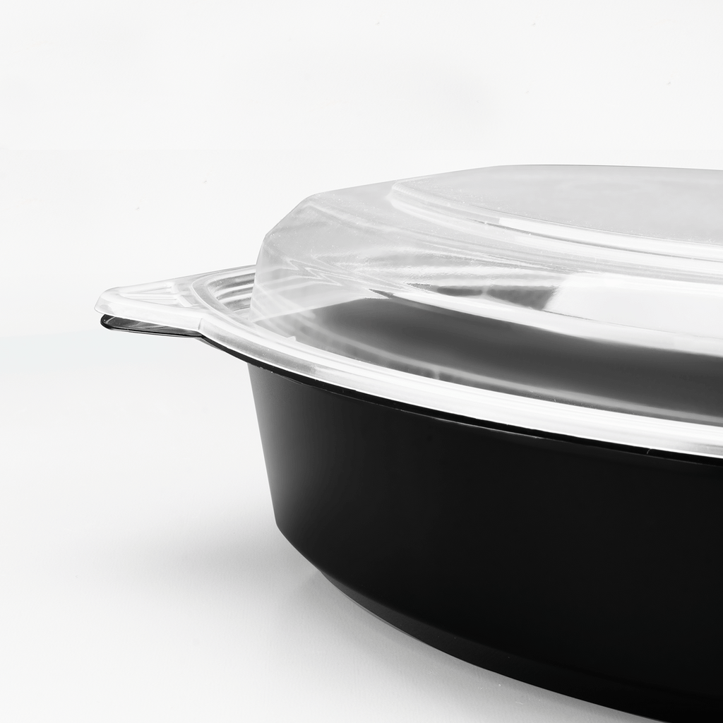 [150 sets] 32 oz PP Microwaveable Oval Food Container with Clear Lid, Black