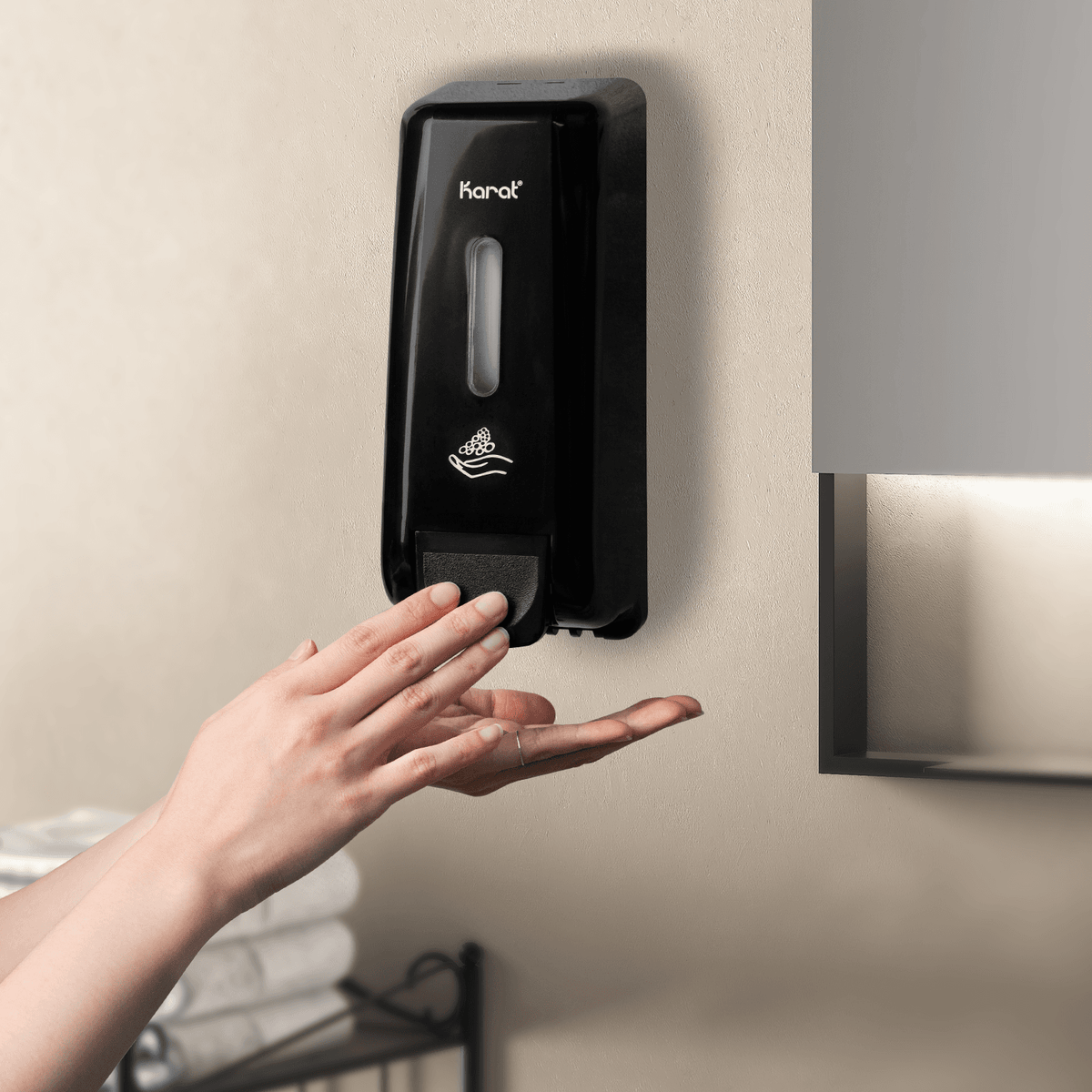 13.5oz Foaming Hand Soap Refillable Dispenser, Stand/Wall Mount, Black  - 1 unit
