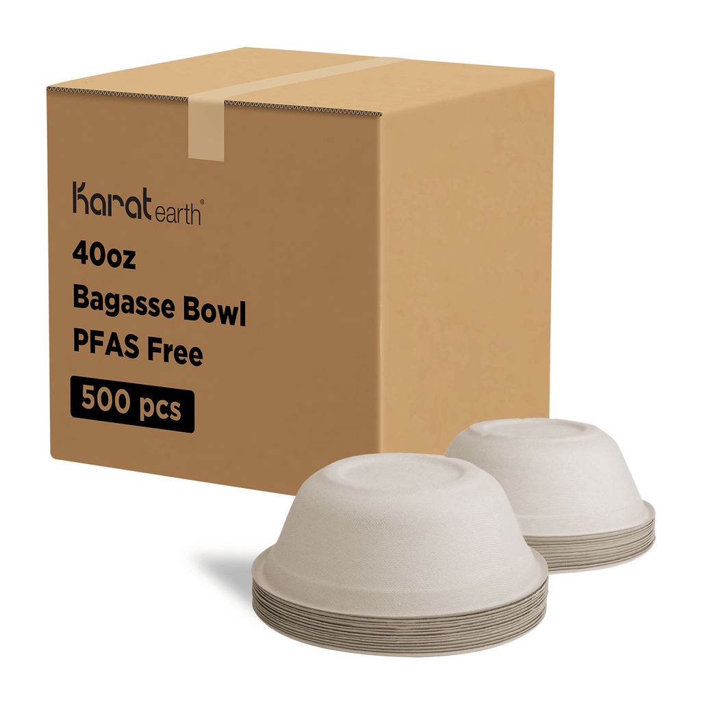 Karat Earth 40oz Molded Fiber Round Bowl, PFAS Free, Natural - 500 pcs