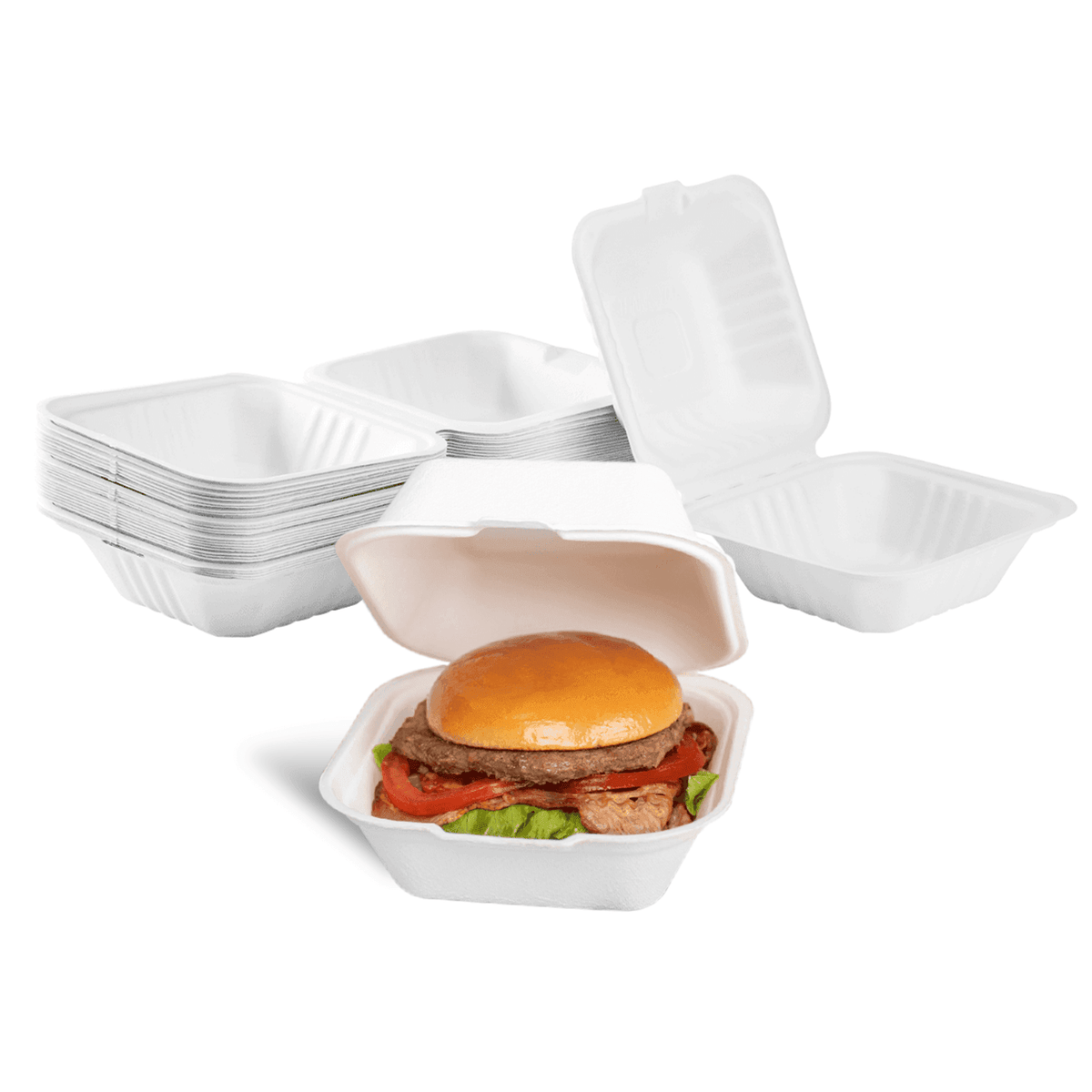 Karat Earth 6''x6'' Molded Fiber Hinged Containers, PFAS Free, White - 500 pcs