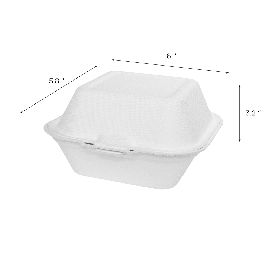 Karat Earth 6''x6'' Molded Fiber Hinged Containers, PFAS Free, White - 500 pcs