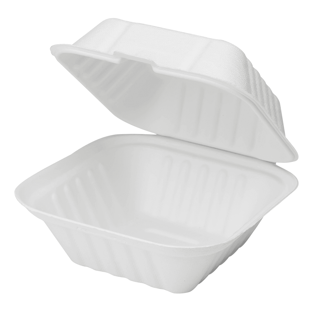 Karat Earth 6''x6'' Molded Fiber Hinged Containers, PFAS Free, White - 500 pcs