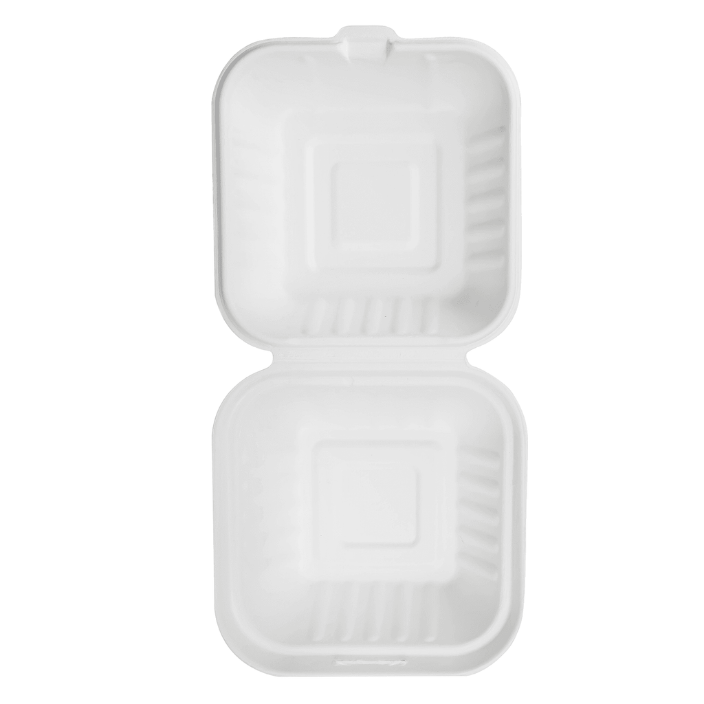 Karat Earth 6''x6'' Molded Fiber Hinged Containers, PFAS Free, White - 500 pcs