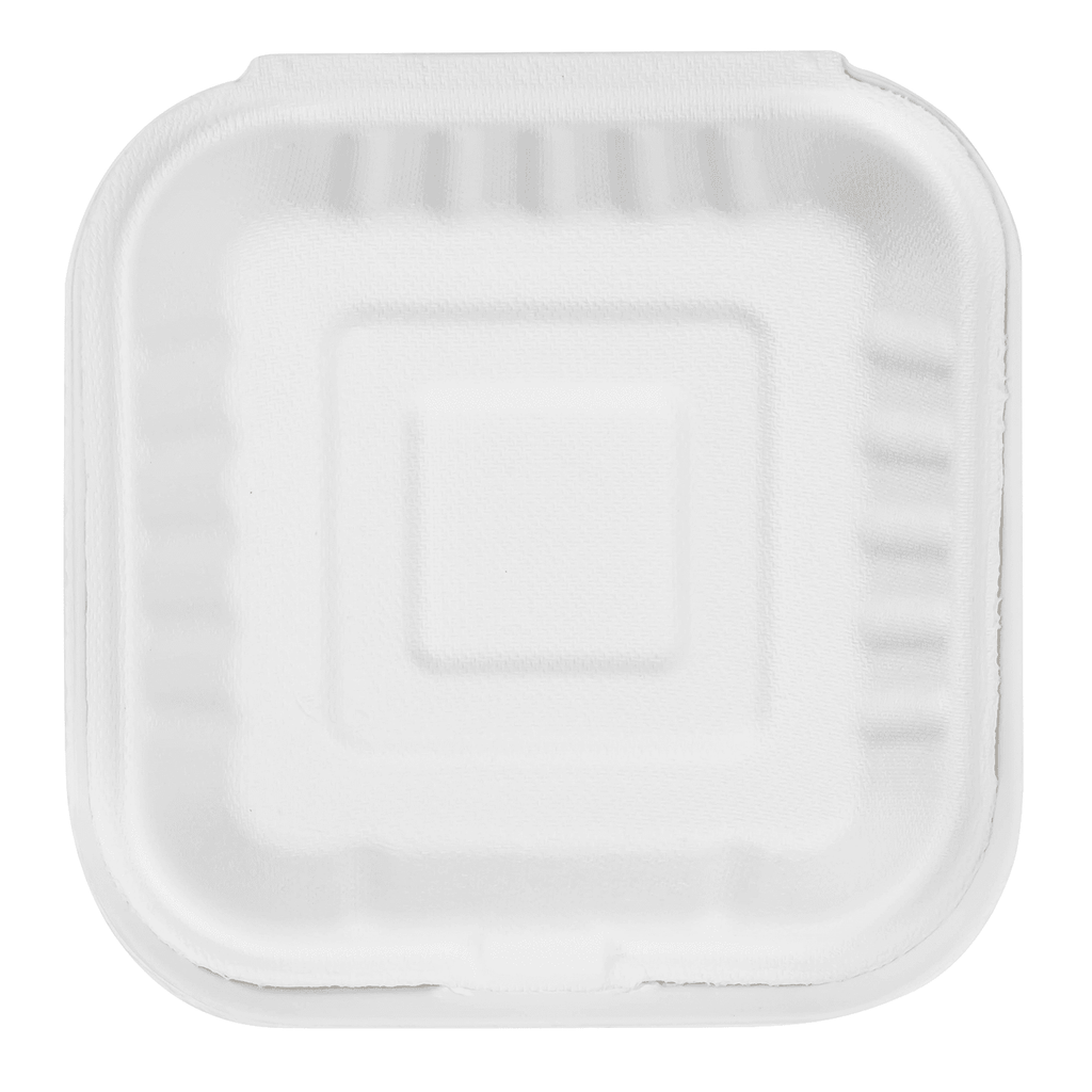 Karat Earth 6''x6'' Molded Fiber Hinged Containers, PFAS Free, White - 500 pcs