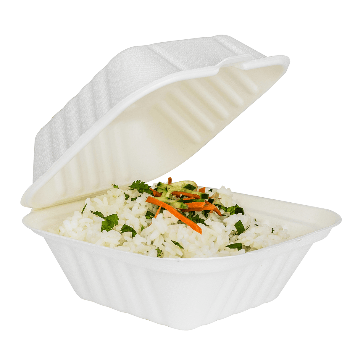 Karat Earth 6''x6'' Molded Fiber Hinged Containers, PFAS Free, White - 500 pcs