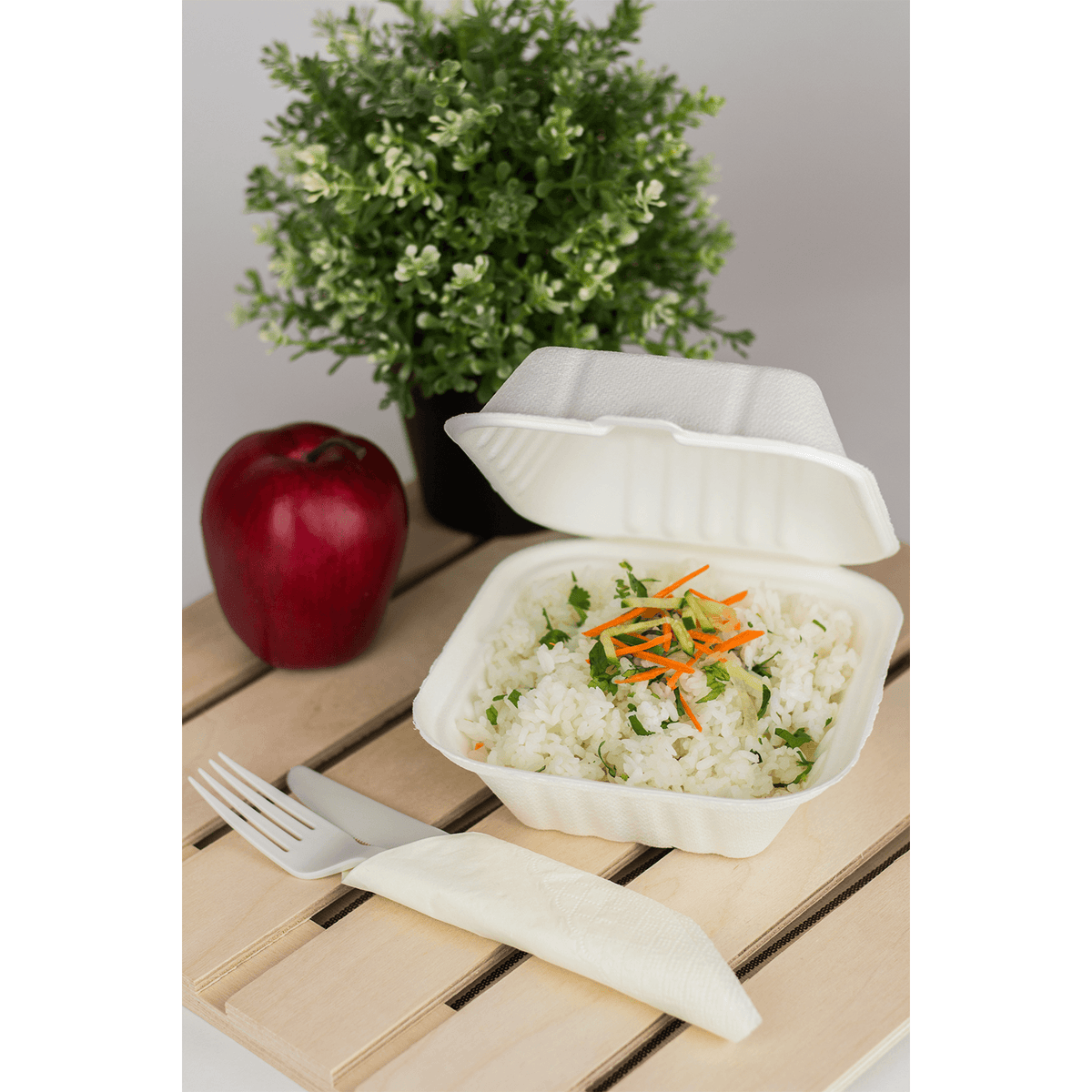 Karat Earth 6''x6'' Molded Fiber Hinged Containers, PFAS Free, White - 500 pcs
