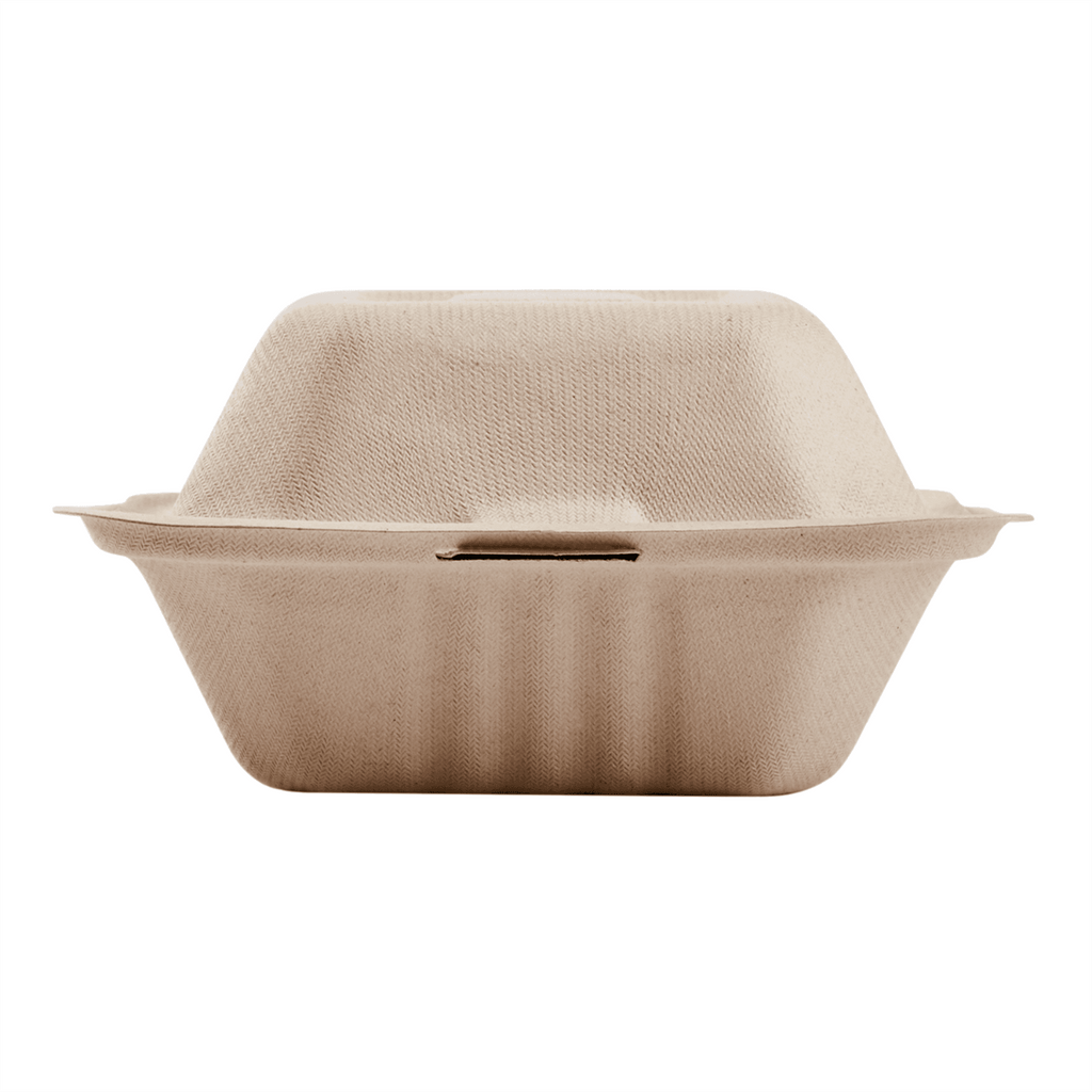 Karat Earth 6''x6'' Molded Fiber Hinged Containers, PFAS Free, Natural - 500 pcs