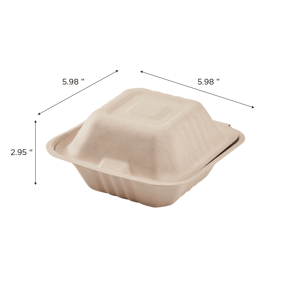 Karat Earth 6''x6'' Molded Fiber Hinged Containers, PFAS Free, Natural - 500 pcs