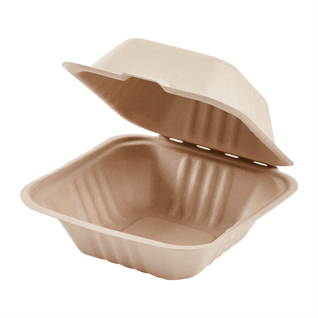 Karat Earth 6''x6'' Molded Fiber Hinged Containers, PFAS Free, Natural - 500 pcs