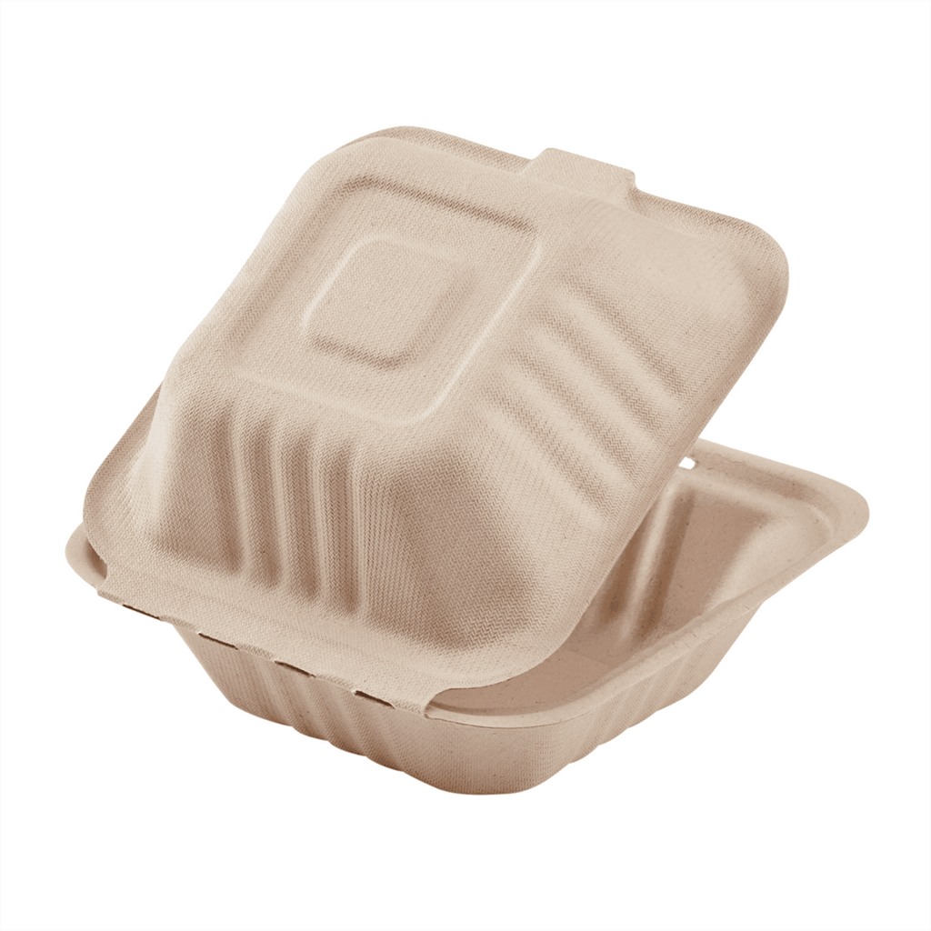 Karat Earth 6''x6'' Molded Fiber Hinged Containers, PFAS Free, Natural - 500 pcs