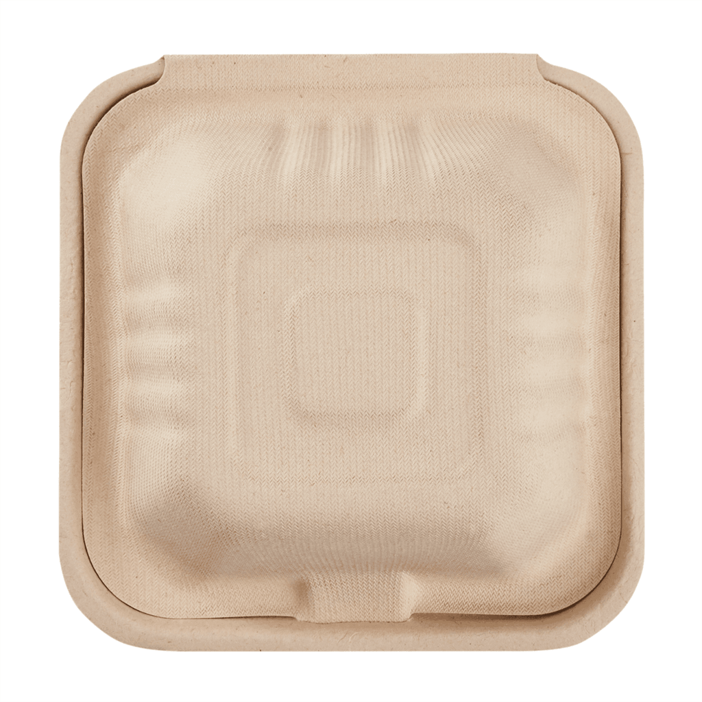 Karat Earth 6''x6'' Molded Fiber Hinged Containers, PFAS Free, Natural - 500 pcs