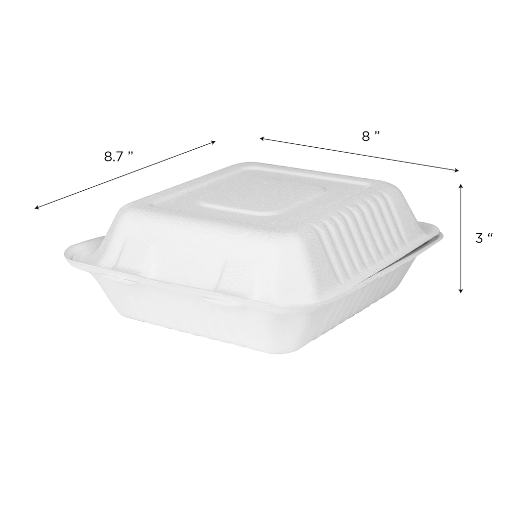 Karat Earth 8''x8'' Molded Fiber Hinged Containers, PFAS Free, White - 200 pcs