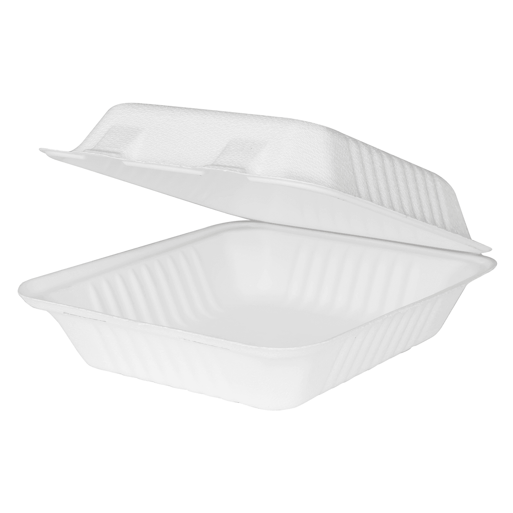 Karat Earth 8''x8'' Molded Fiber Hinged Containers, PFAS Free, White - 200 pcs