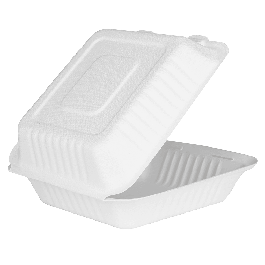 Karat Earth 8''x8'' Molded Fiber Hinged Containers, PFAS Free, White - 200 pcs