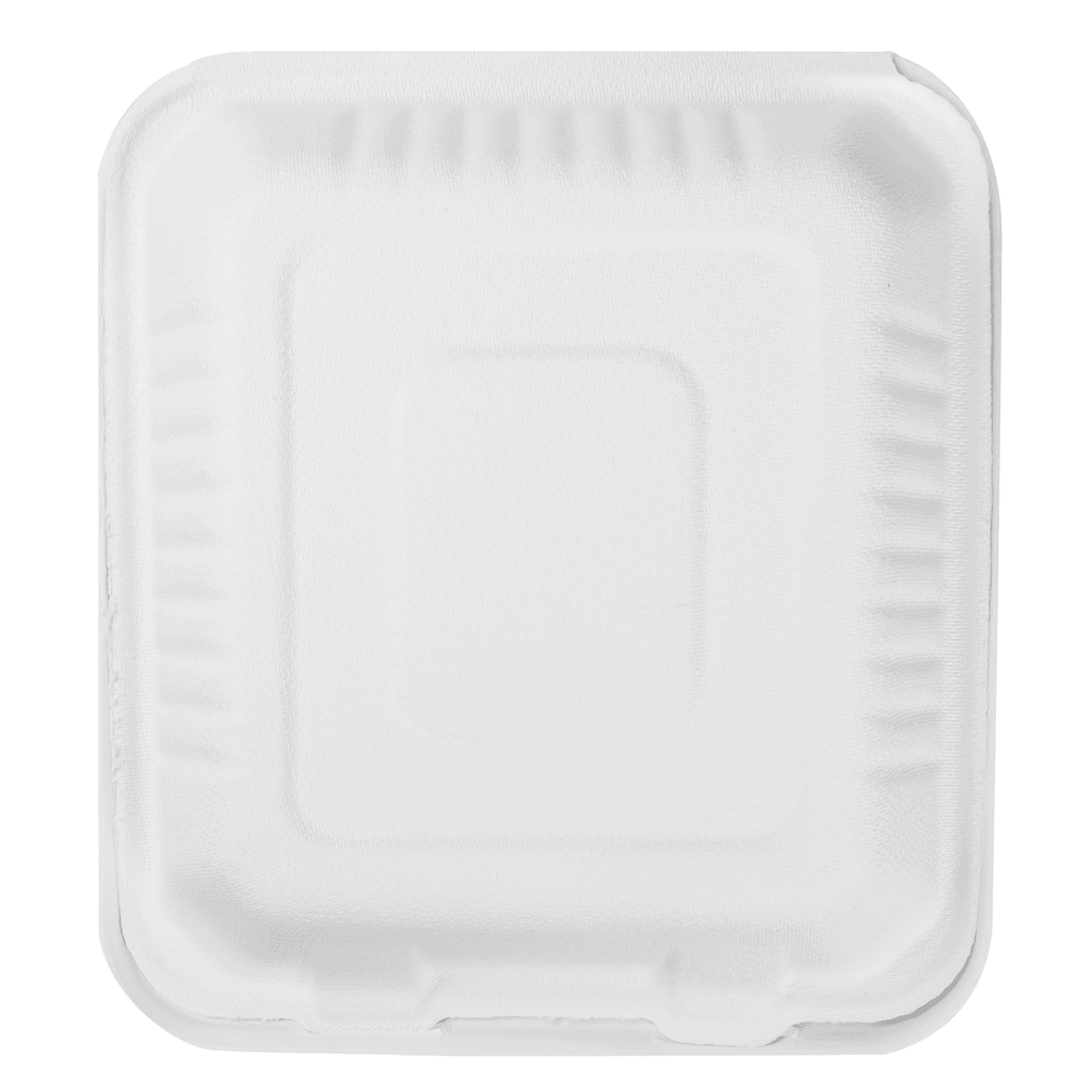 Karat Earth 8''x8'' Molded Fiber Hinged Containers, PFAS Free, White - 200 pcs