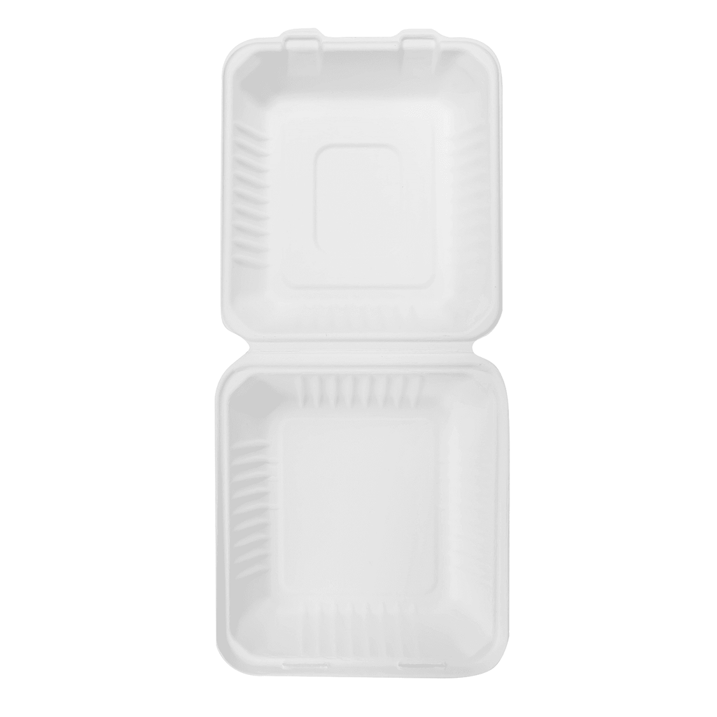 Karat Earth 8''x8'' Molded Fiber Hinged Containers, PFAS Free, White - 200 pcs