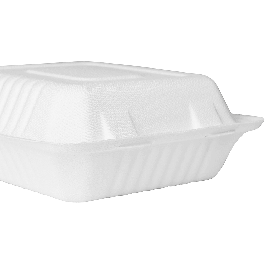 Karat Earth 8''x8'' Molded Fiber Hinged Containers, PFAS Free, White - 200 pcs