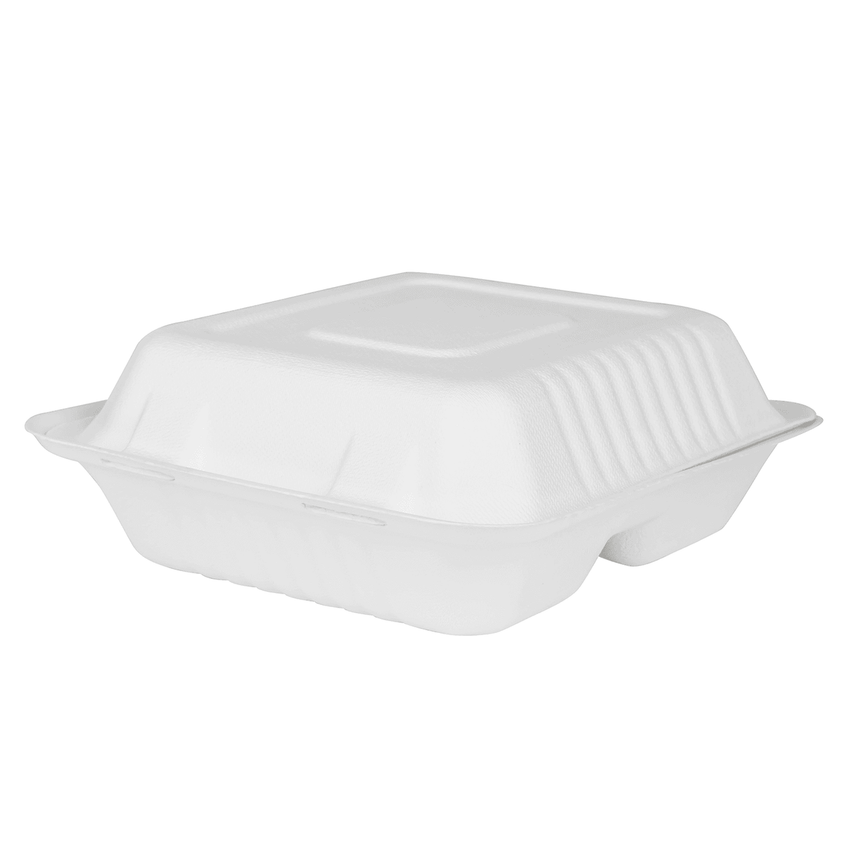 Karat Earth 3 Compartments, 8''x8'' Molded Fiber Hinged Containers, PFAS Free, White - 200 pcs