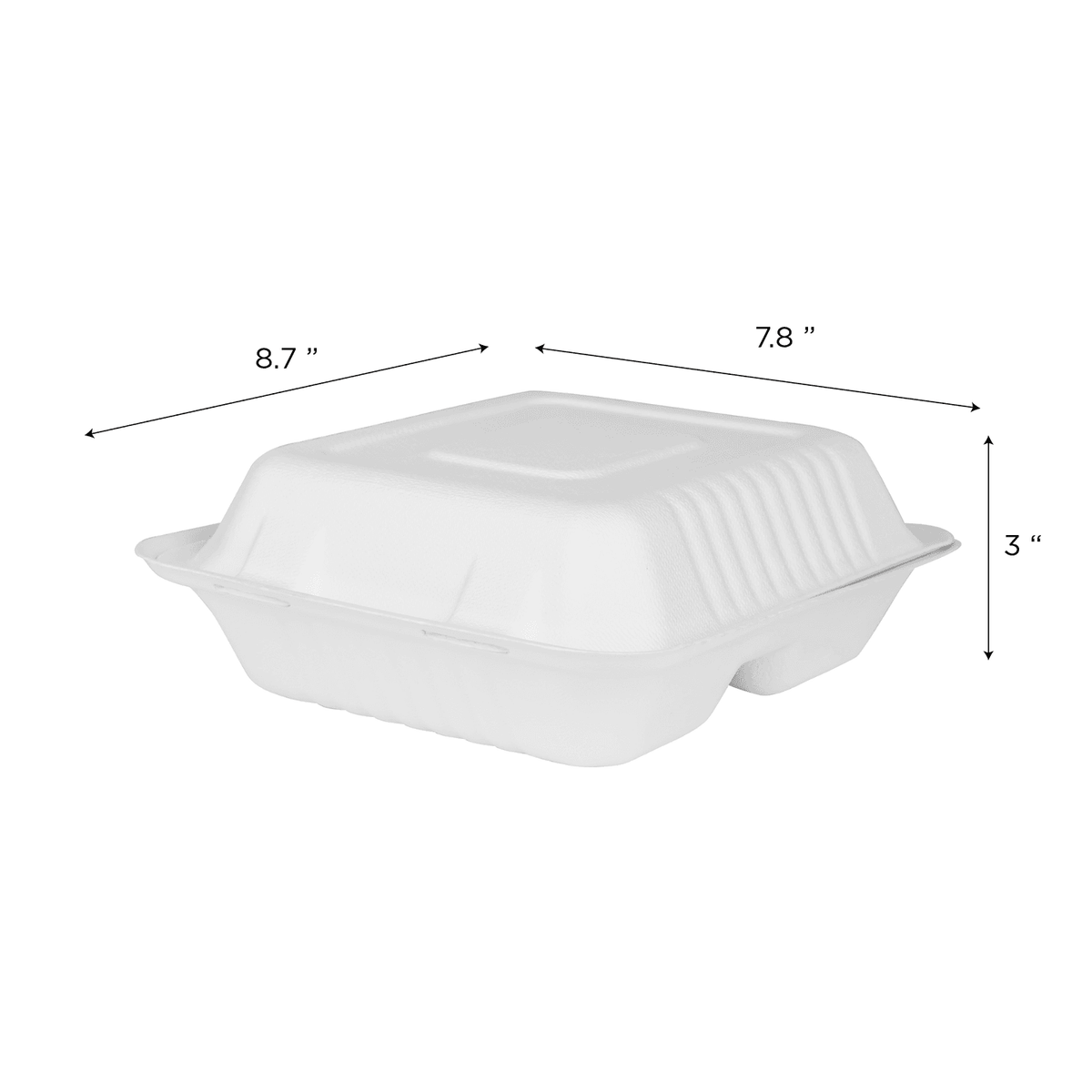 Karat Earth 3 Compartments, 8''x8'' Molded Fiber Hinged Containers, PFAS Free, White - 200 pcs