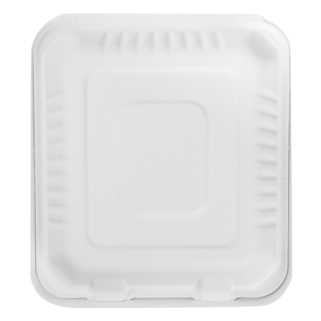 Karat Earth 3 Compartments, 8''x8'' Molded Fiber Hinged Containers, PFAS Free, White - 200 pcs