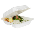 Karat Earth 3 Compartments, 8''x8'' Molded Fiber Hinged Containers, PFAS Free, White - 200 pcs