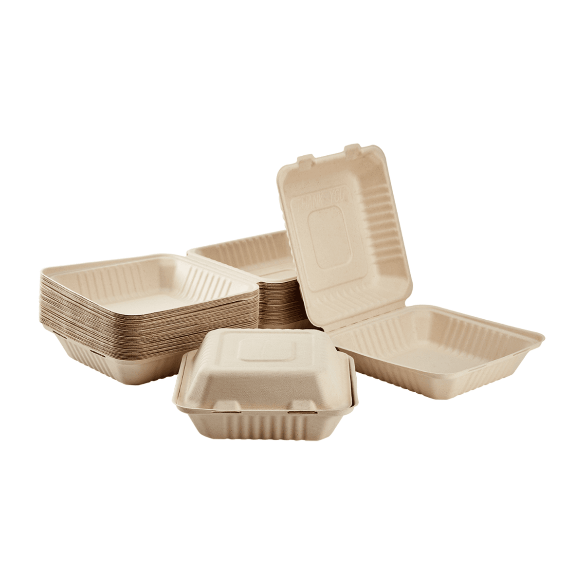 Karat Earth 8''x8'' Molded Fiber Hinged Containers, PFAS Free, Natural - 200 pcs