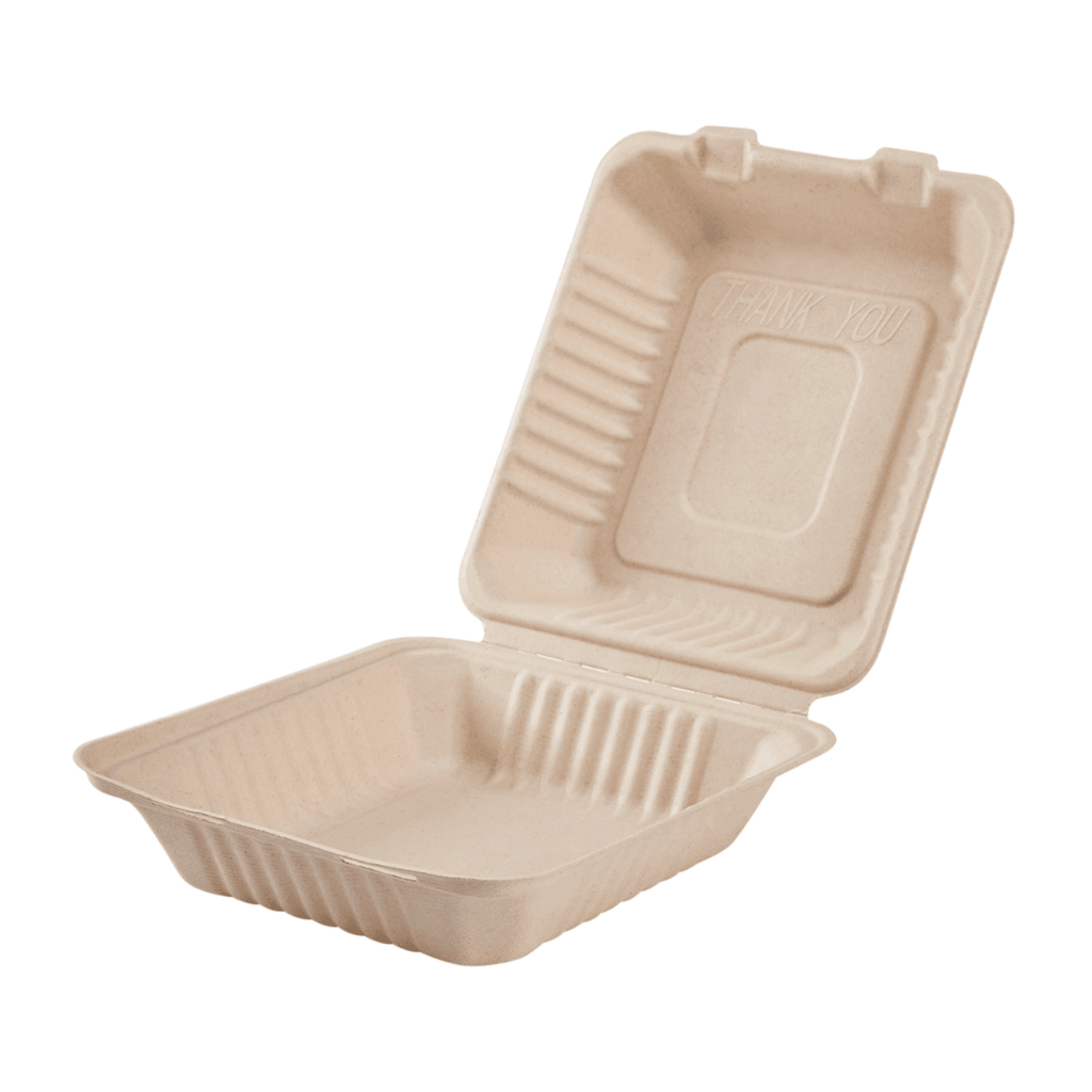 Karat Earth 8''x8'' Molded Fiber Hinged Containers, PFAS Free, Natural - 200 pcs