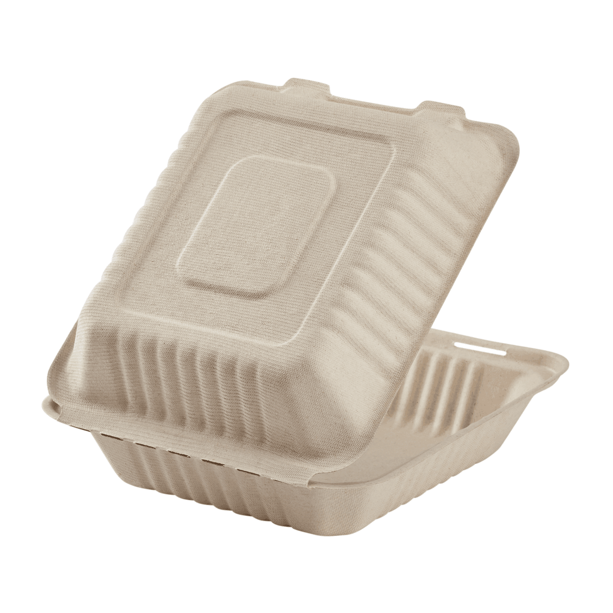 Karat Earth 8''x8'' Molded Fiber Hinged Containers, PFAS Free, Natural - 200 pcs