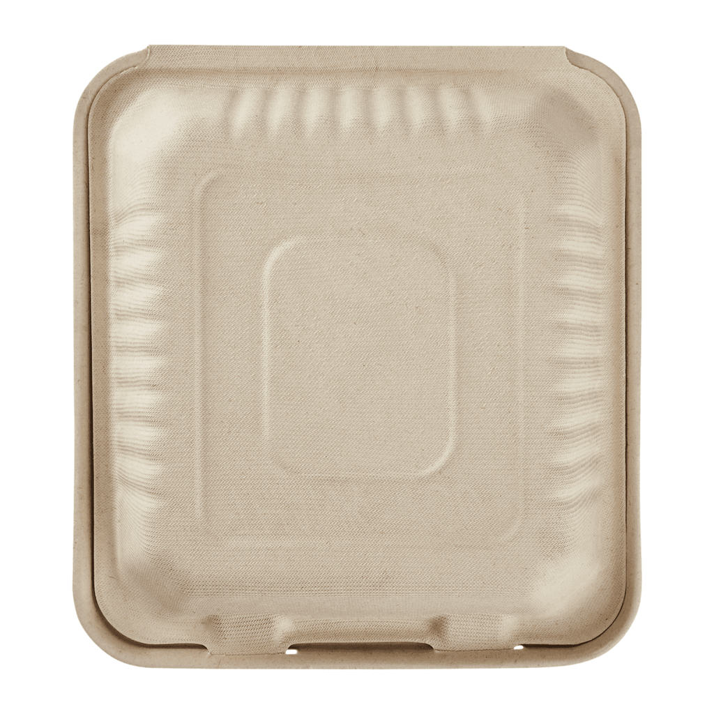 Karat Earth 8''x8'' Molded Fiber Hinged Containers, PFAS Free, Natural - 200 pcs