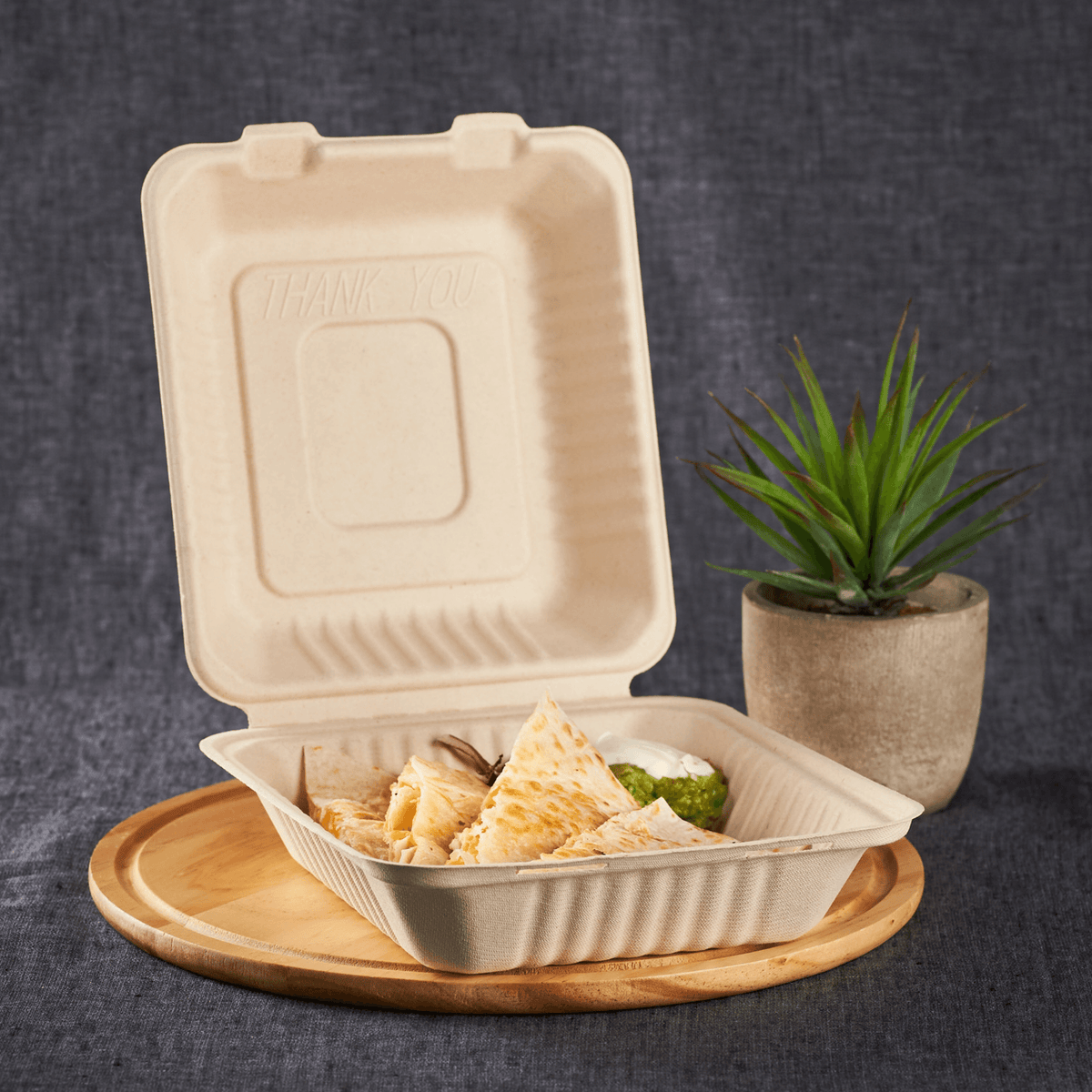 Karat Earth 8''x8'' Molded Fiber Hinged Containers, PFAS Free, Natural - 200 pcs