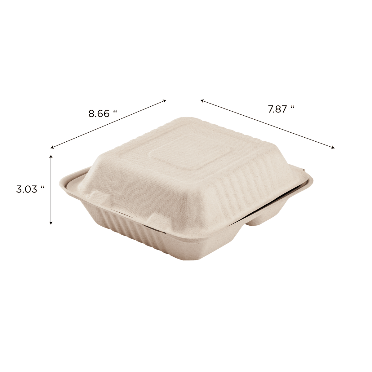 Karat Earth 3 Compartments, 8''x8'' Molded Fiber Hinged Containers, PFAS Free, Natural - 200 pcs