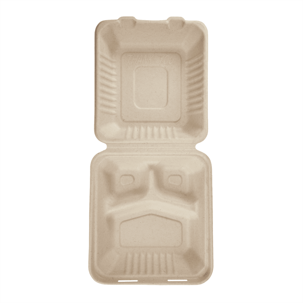 Karat Earth 3 Compartments, 8''x8'' Molded Fiber Hinged Containers, PFAS Free, Natural - 200 pcs