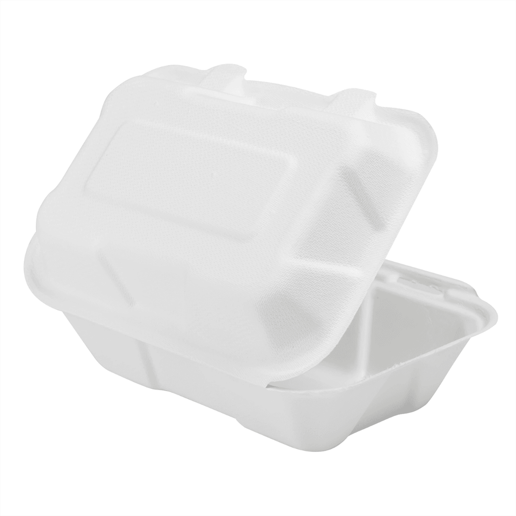 Karat Earth 9''x6'' Molded Fiber Hinged Containers, PFAS Free, White - 200 pcs