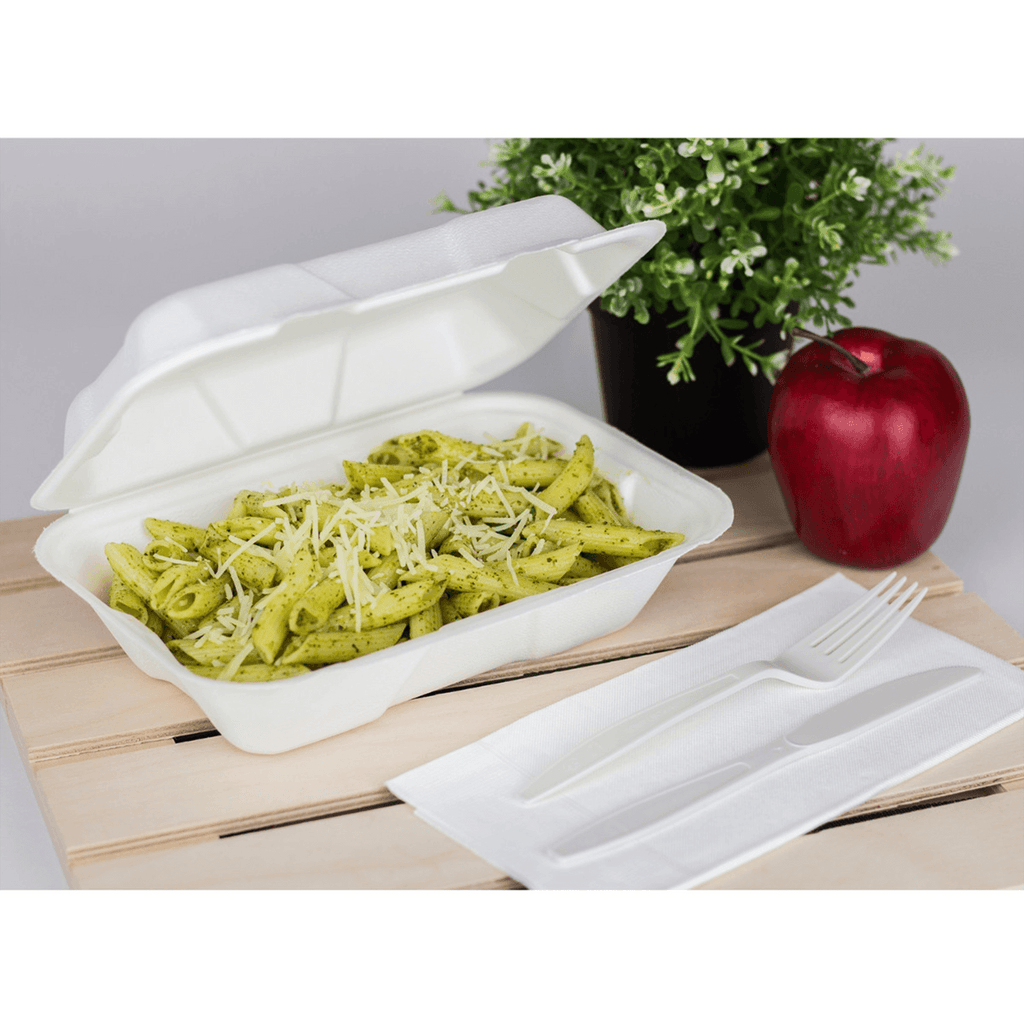 Karat Earth 9''x6'' Molded Fiber Hinged Containers, PFAS Free, White - 200 pcs