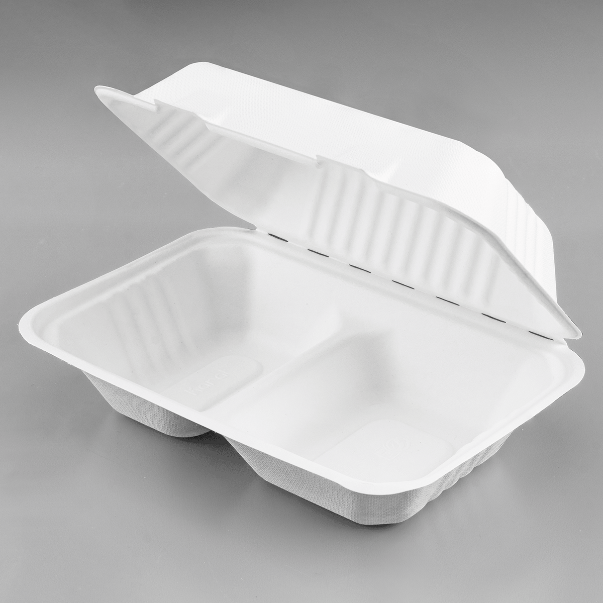 Karat Earth 2 Compartments, 9''x6'' Molded Fiber Hinged Containers, PFAS Free, White - 200 pc