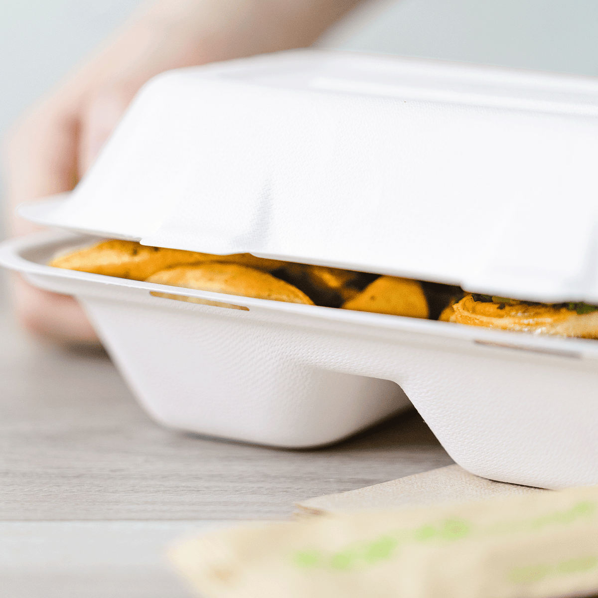 Karat Earth 2 Compartments, 9''x6'' Molded Fiber Hinged Containers, PFAS Free, White - 200 pc